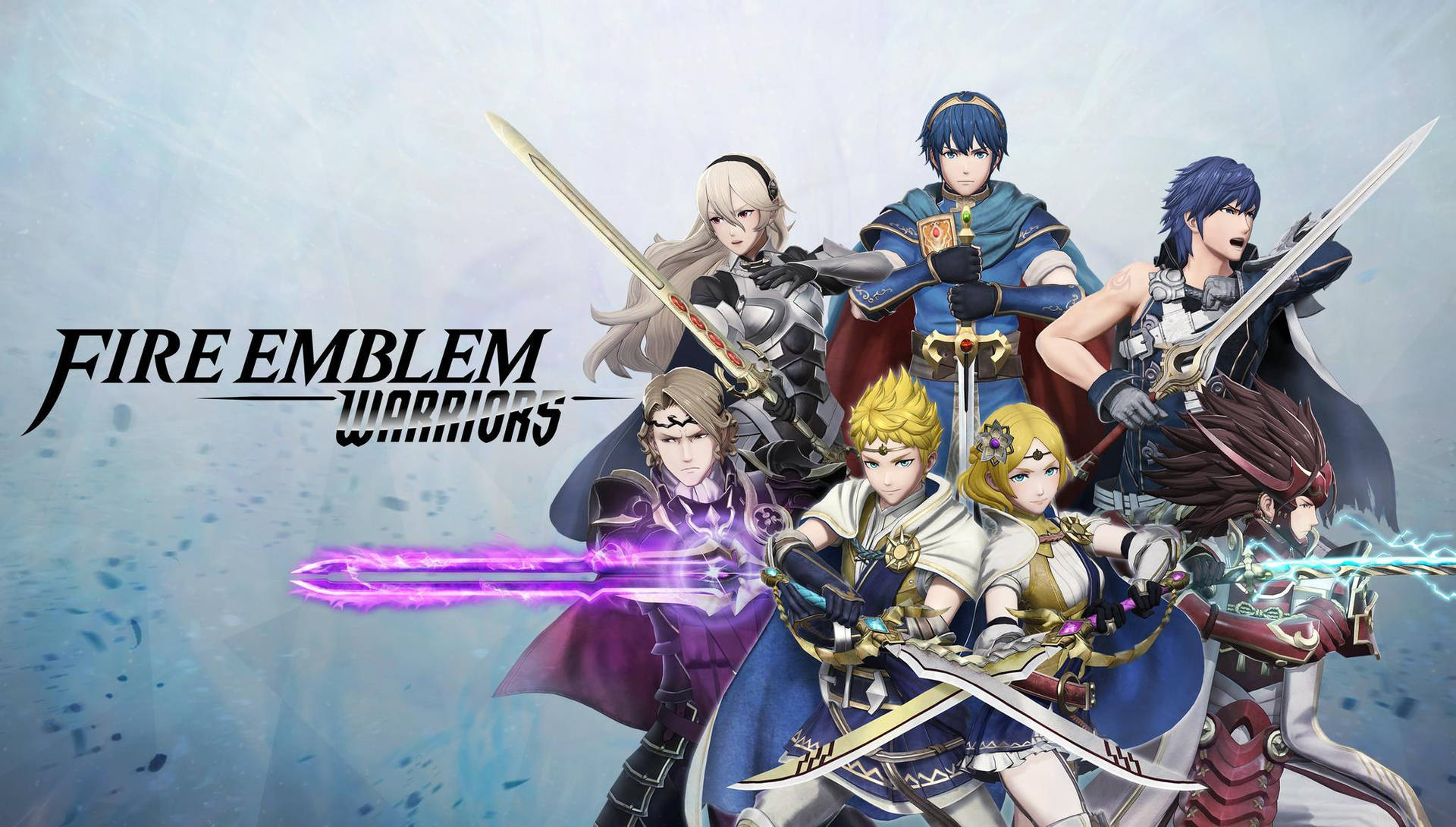 一群動漫戰士手持帶有發光效果的劍。 — Fire Emblem Warriors 壁紙