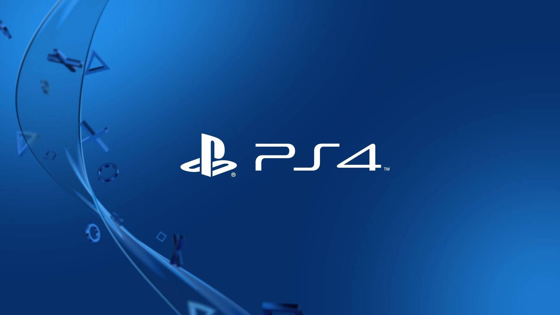 PlayStation 4標誌與浮動控制器符號，藍色漸層背景 — Ps4 壁紙