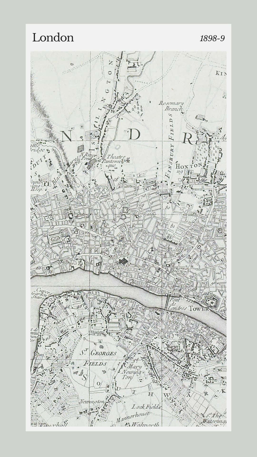 Map 桌布 壁紙 — 1898-9年倫敦復古手繪地圖，以棕褐色調顯示街道、河流和地標。