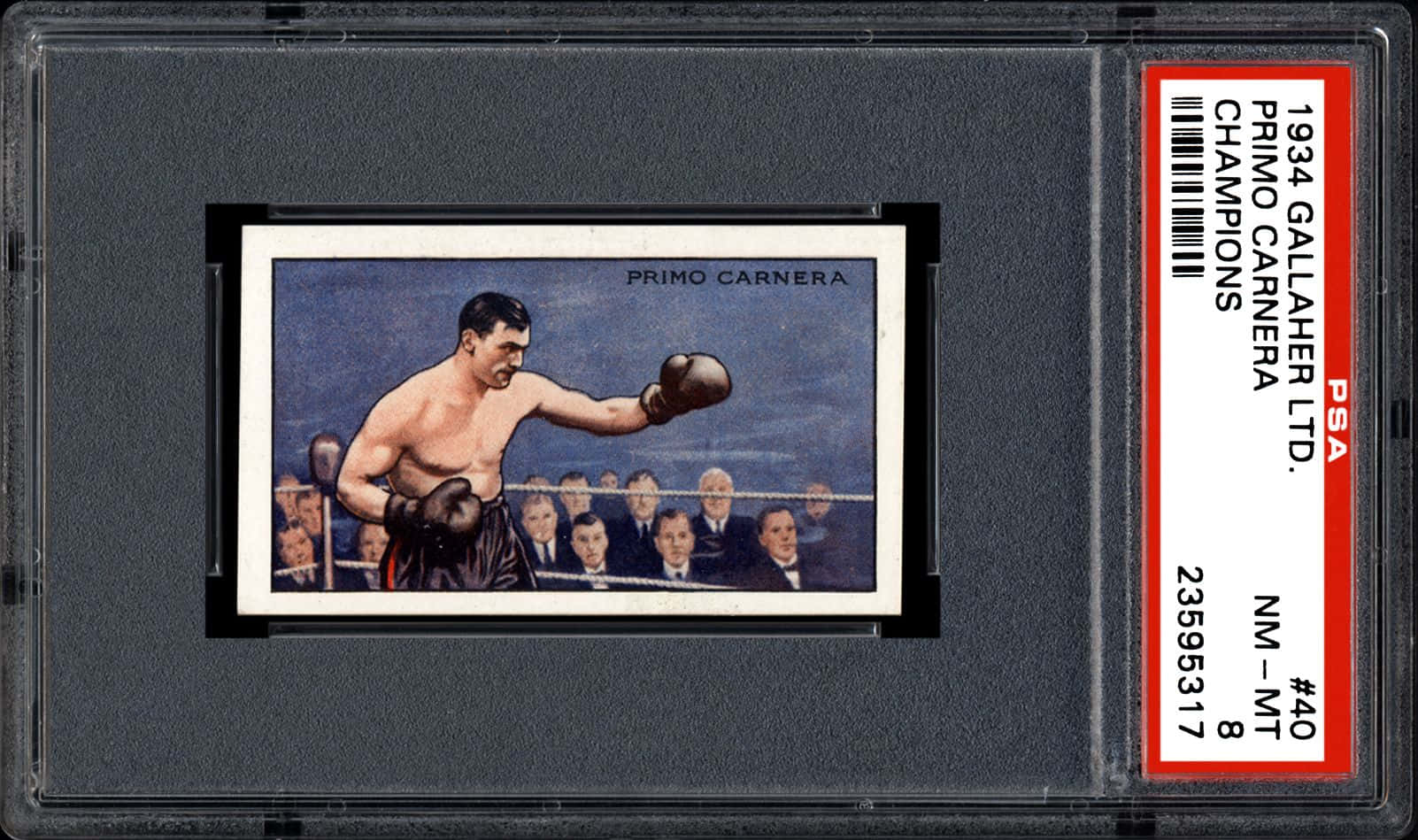 Boxing 桌布 壁紙 — 1934年Gallaher Ltd復古拳擊卡，展示Primo Carnera在擂台上充滿動感的姿勢，觀眾在旁觀看。