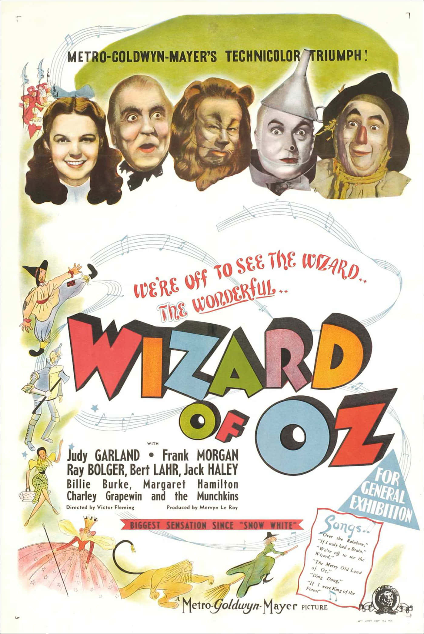 wizard of oz 桌布 壁紙 — 1939年復古Technicolor電影《綠野仙蹤》海報，以醒目彩色字體展示標誌性角色。