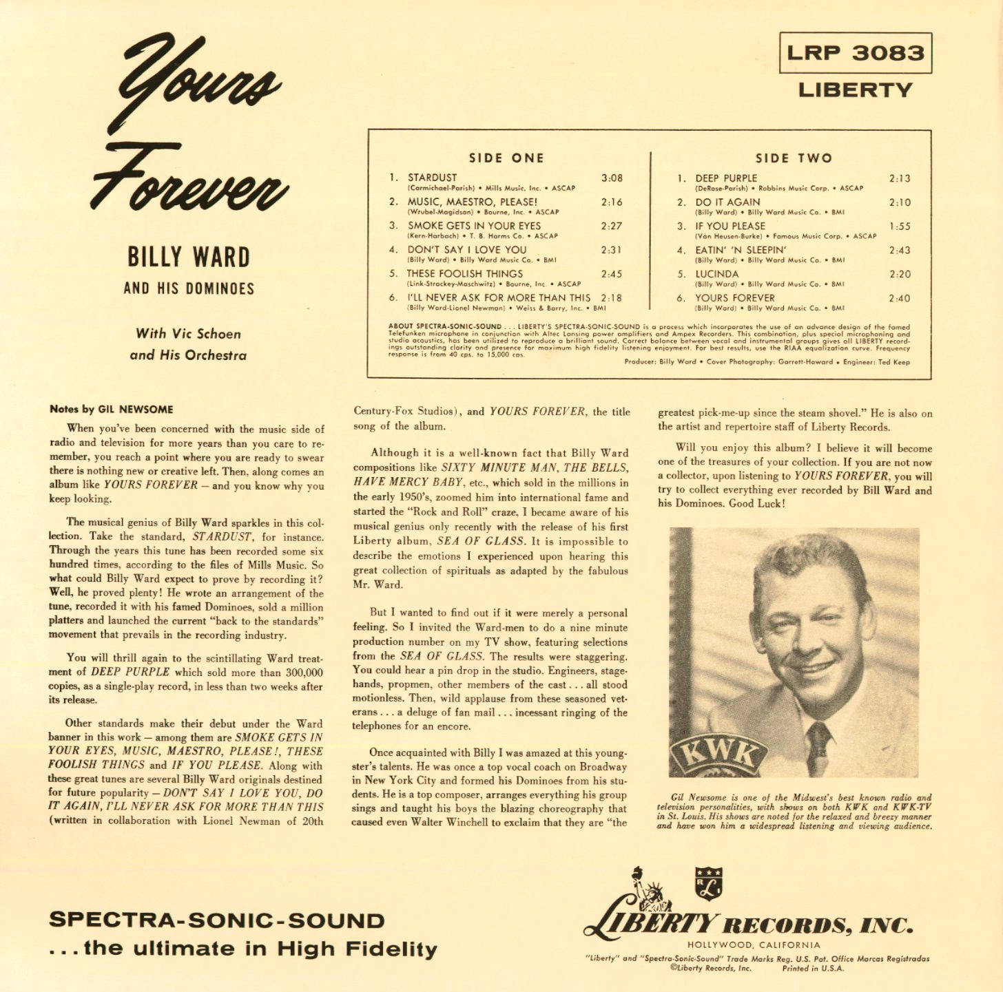 band 桌布 壁紙 — 1950年代復古Liberty Records專輯封面，收錄Billy Ward and His Dominoes的《Yours Forever》，包含曲目列表和宣傳文字。