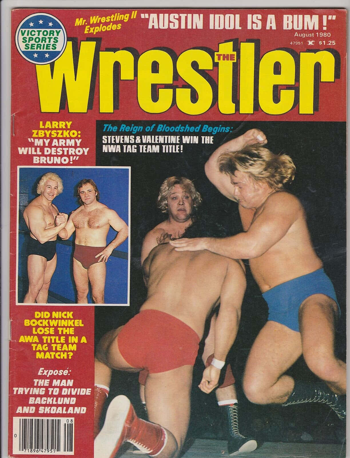WWE 桌布 壁紙 — 1980年代復古摔角雜誌封面展示兩名摔角手在動作中，帶有粗體標題和其他摔角手的插圖照片。