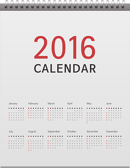 2016 年全年日曆一覽 壁紙