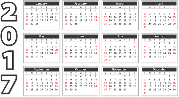 2017 年完整年曆 壁紙