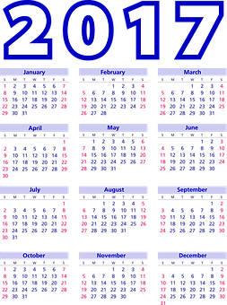 2017年年度行事曆藍色背景 壁紙