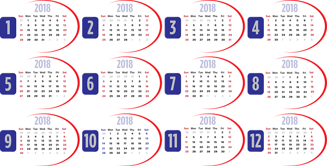 2018年月曆顯示 壁紙