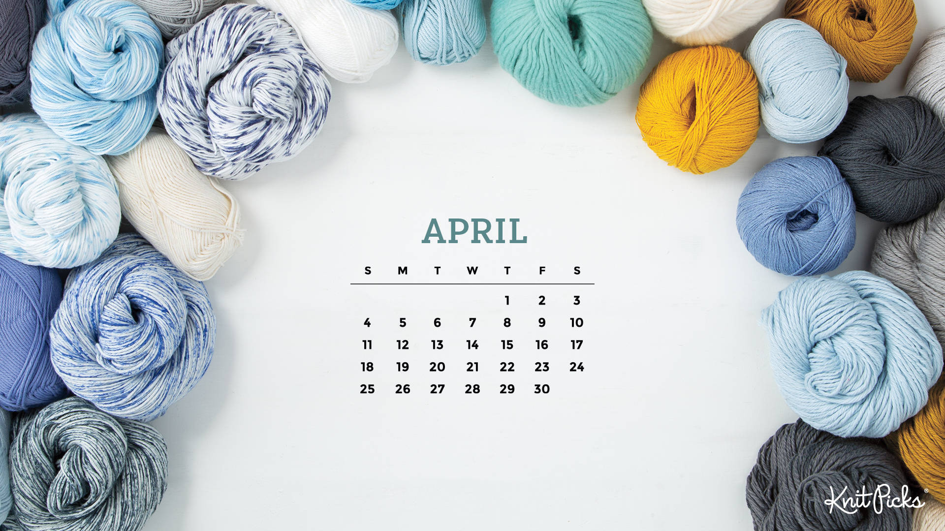 2019年4月月曆，附有毛線與毛線 壁紙