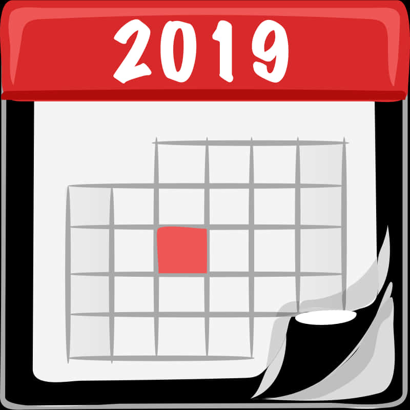 Calendar Icon 桌布 壁紙 — 2019年的卡通風格日曆圖示，紅色標題和一個突出顯示的日期。