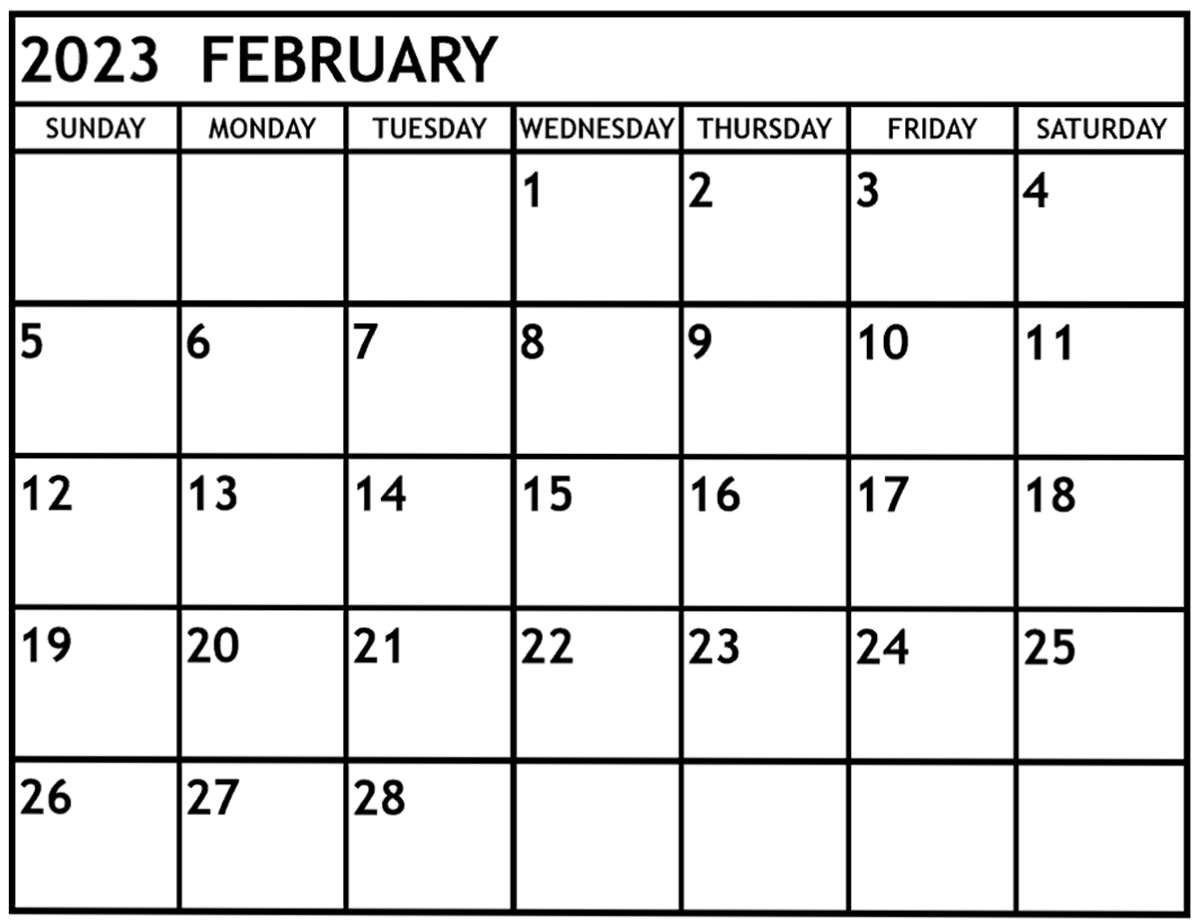 2023年2月日曆，以網格佈局顯示日期。 — 二月 GIF 壁紙