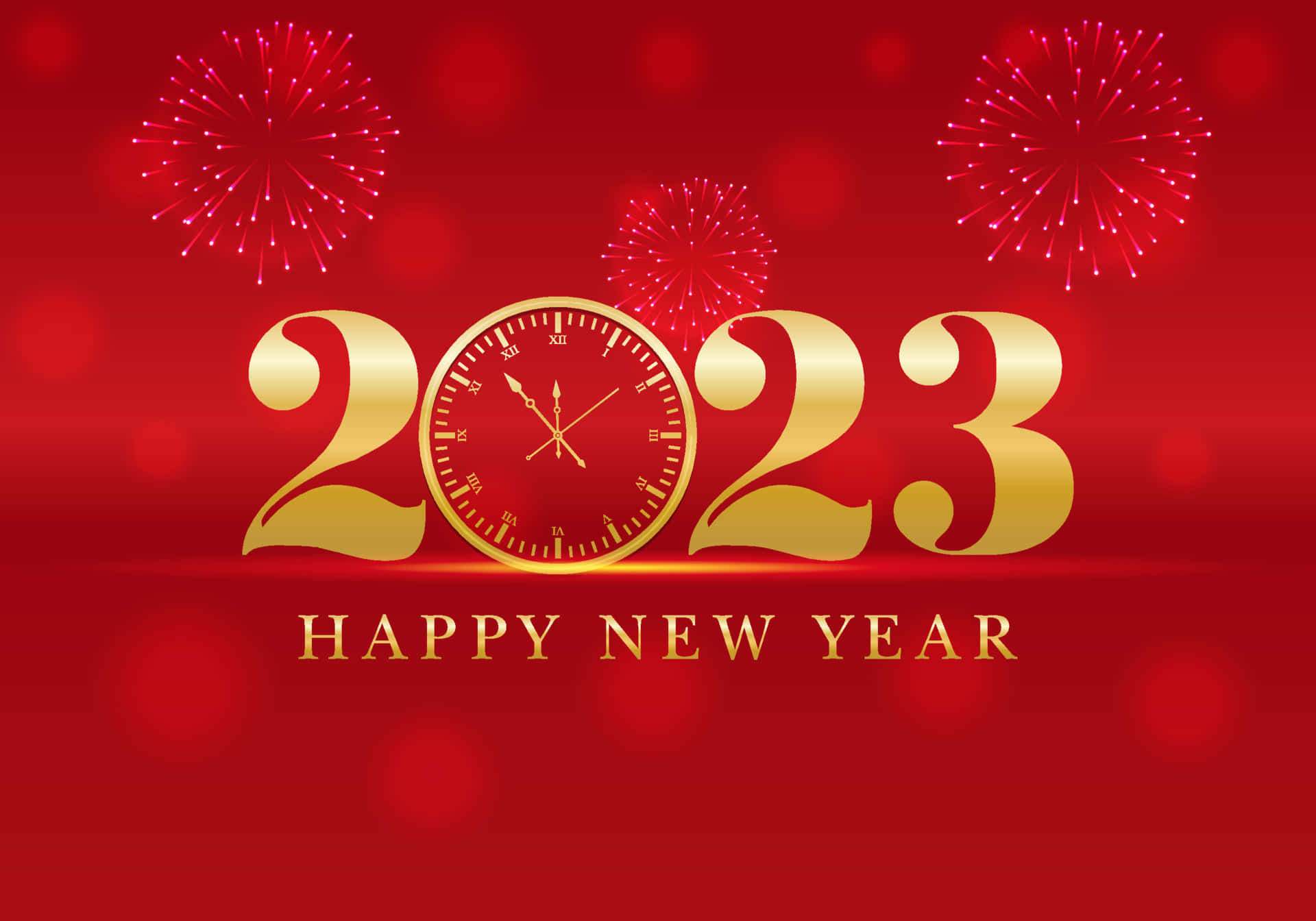 2023金色時鐘與煙火的新年快樂 壁紙