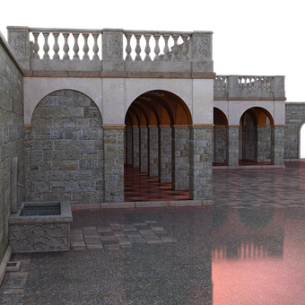 中世紀庭院3D渲染 壁紙