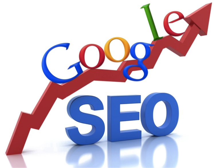3D圖形，Google標誌帶有上升箭頭在反射表面上的SEO文字之上。 — Google 壁紙