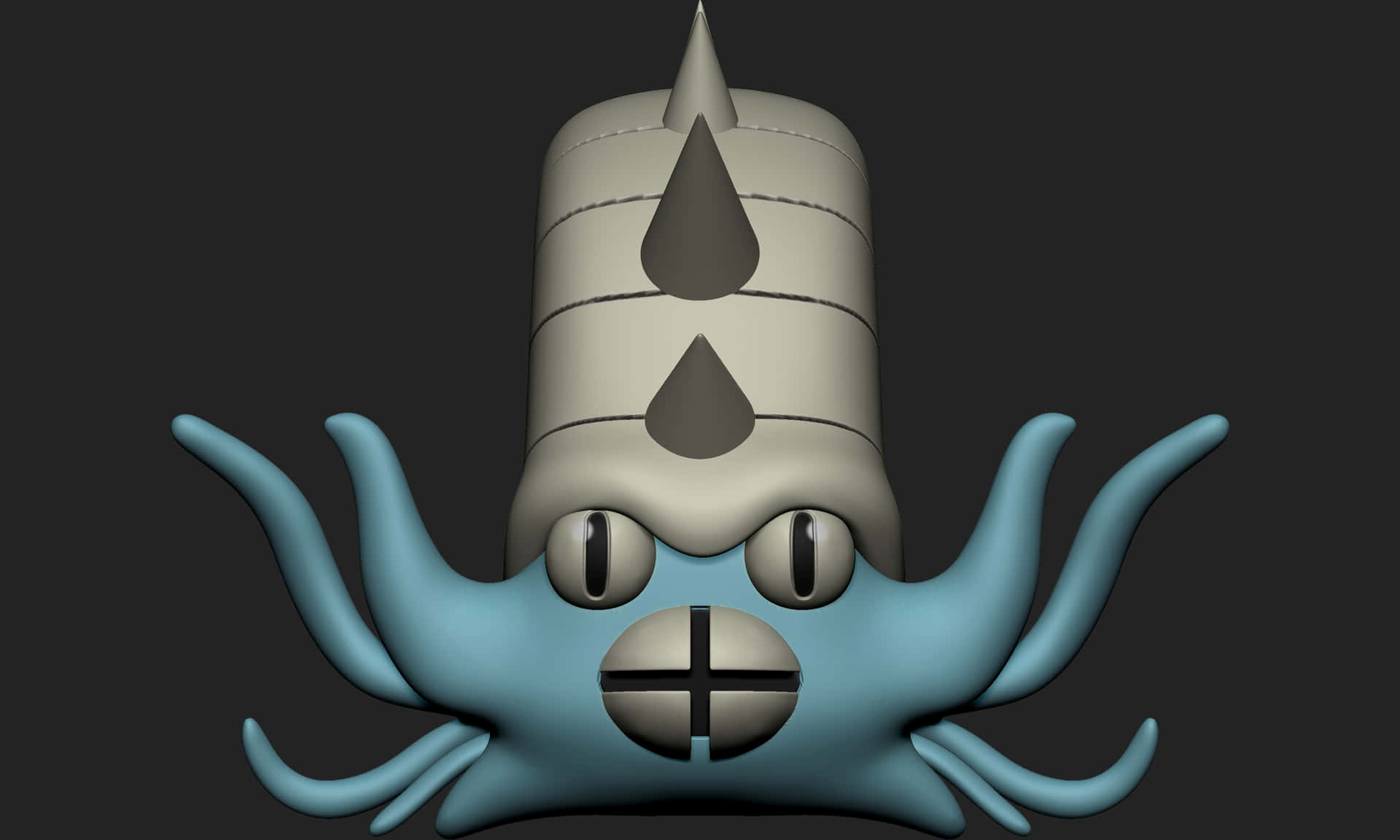藍色卡通章魚戴著分段灰色帽子，大眼睛。 — 3D 壁紙