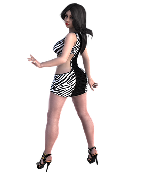 3D 模型女孩穿著斑馬紋洋裝 壁紙