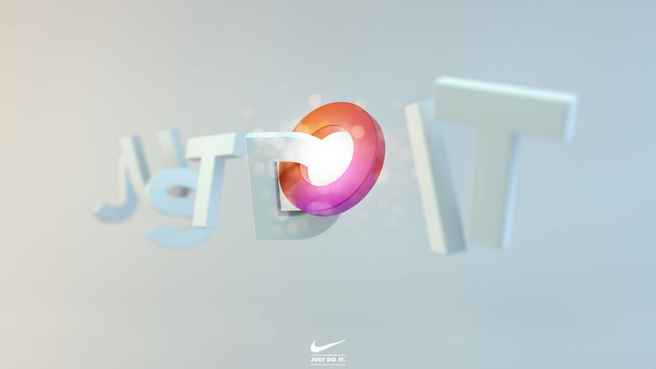 Just Do It 桌布 壁紙 — 3D 渲染的 Nike 'Just Do It' 標誌，以發光漸變心形取代 'O'，背景為柔和漸變色。