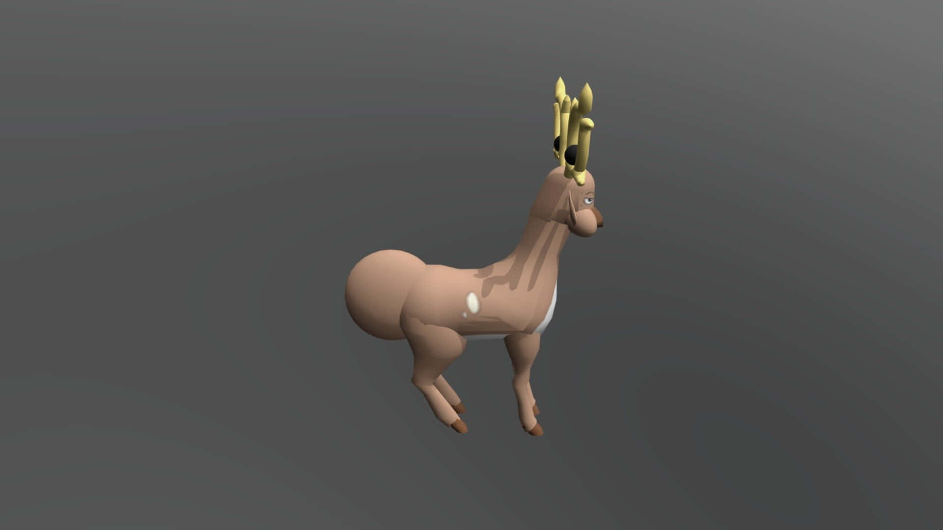 一隻3D渲染的鹿，帶有金色鹿角，在灰色背景上。 — 3D 壁紙