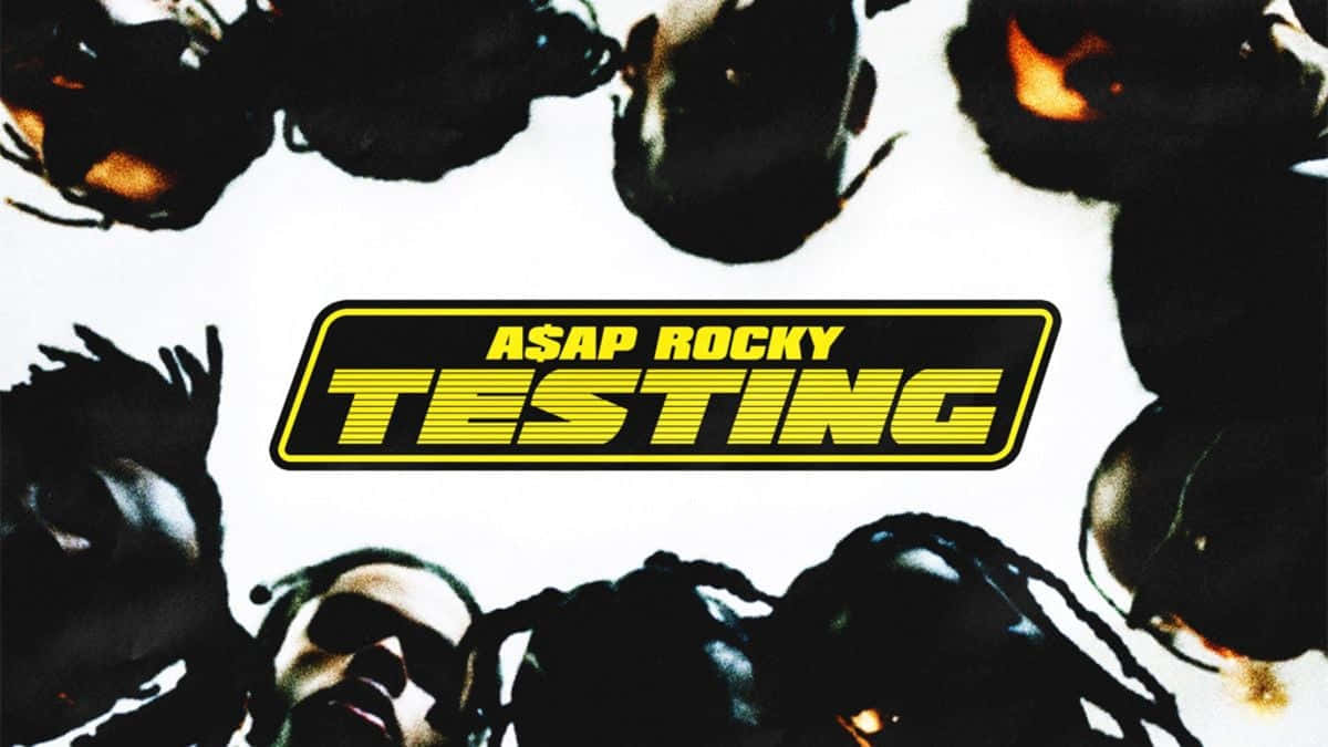 album 桌布 壁紙 — A$AP Rocky 的臉被多個扭曲的黑色剪影包圍，剪影有發光的眼睛，背景是純白色。