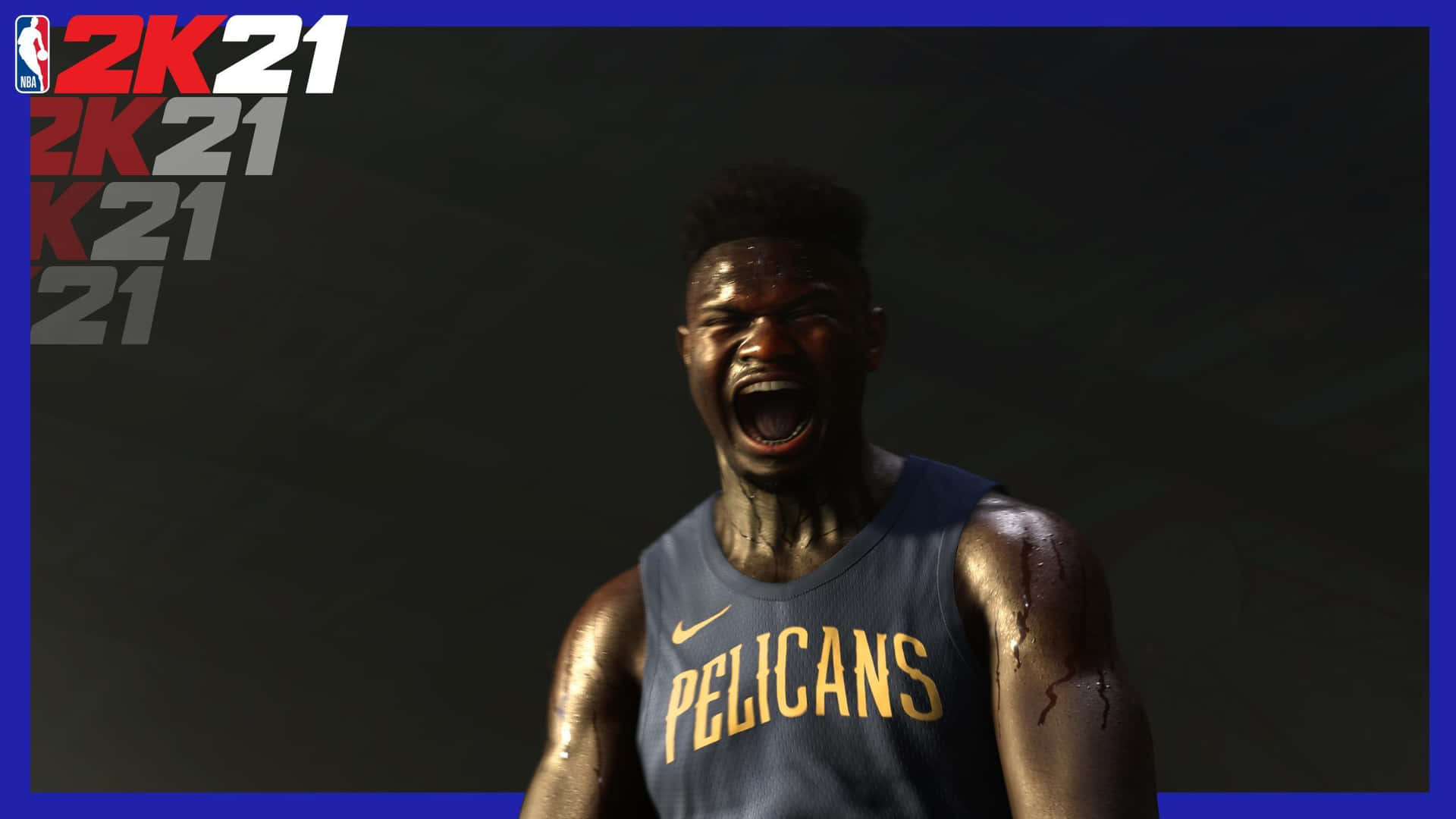 一名身穿鵜鶘隊球衣的籃球運動員在電子遊戲中激烈咆哮。 — NBA 壁紙