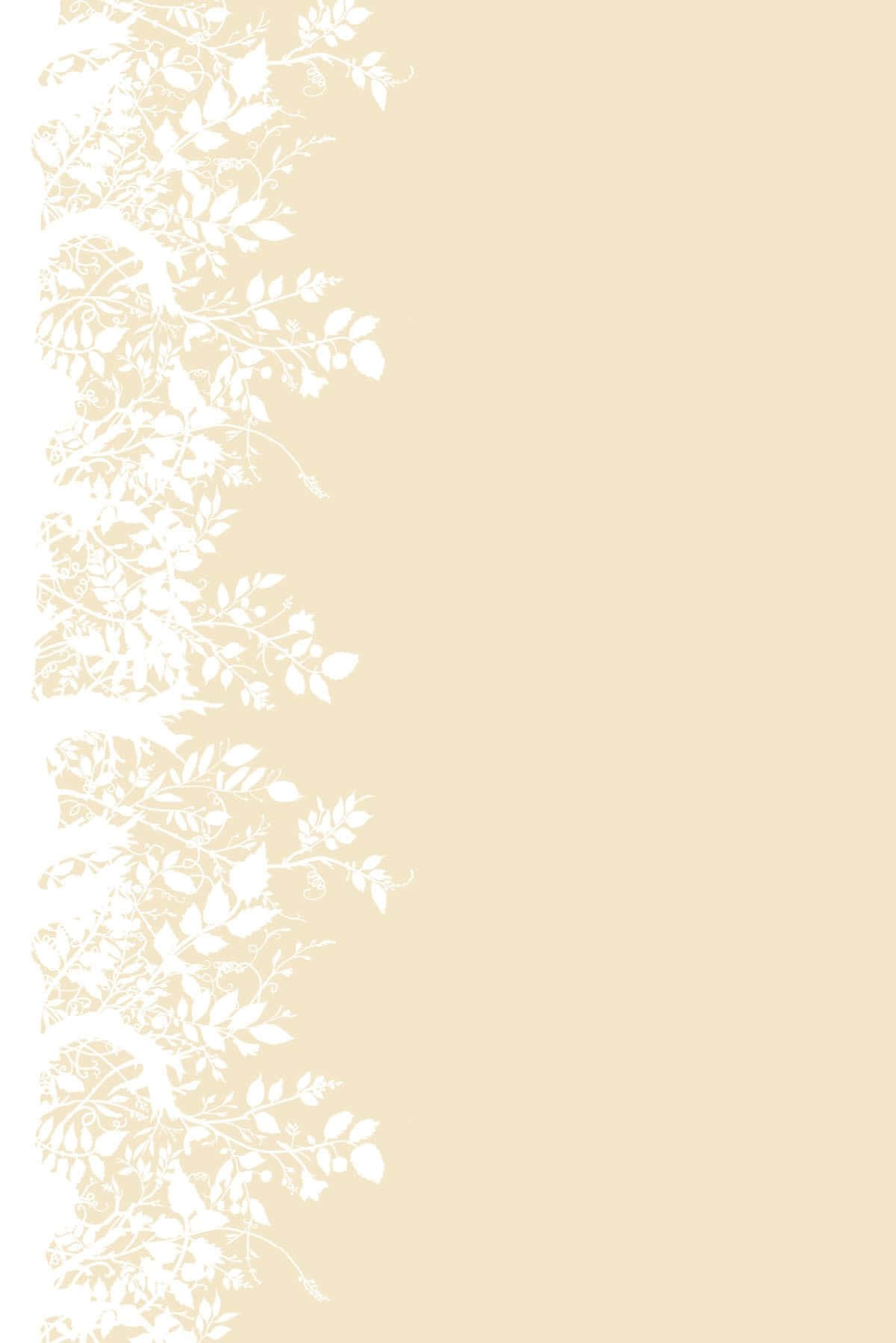Cream Color 桌布 壁紙 — 米色背景，左邊邊緣垂直有一條精緻的白色植物邊框。