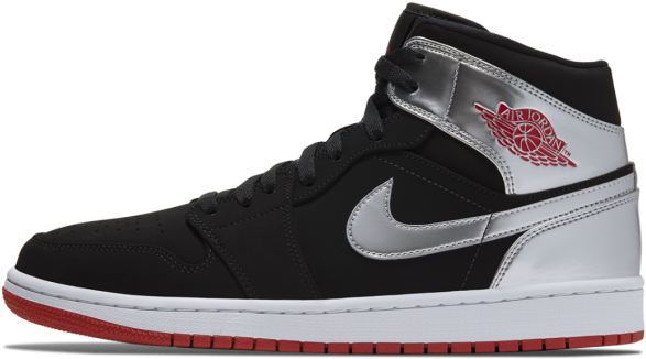 黑色高筒運動鞋，帶有銀色和紅色細節 — Air Jordan 壁紙