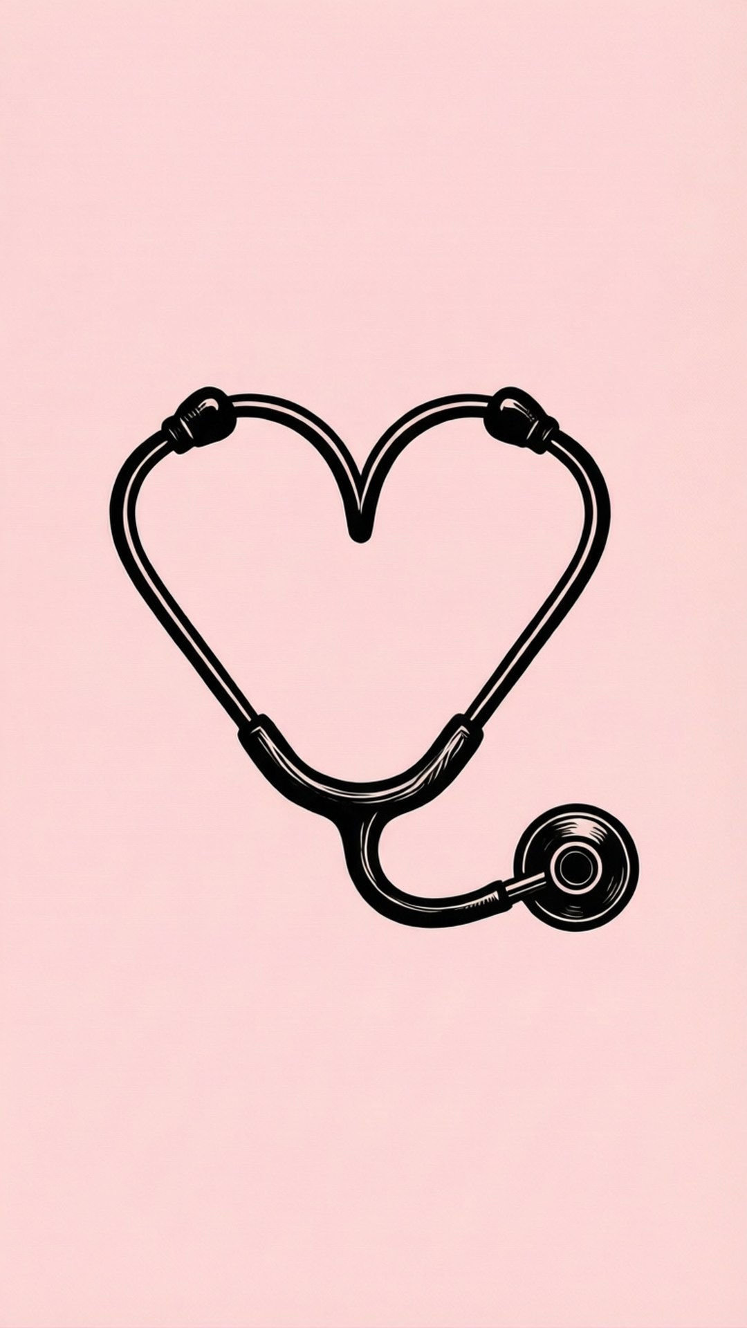 Stethoscope Heart 桌布 壁紙 — 一個黑色心形聽診器，置於柔和的粉紅色背景上。