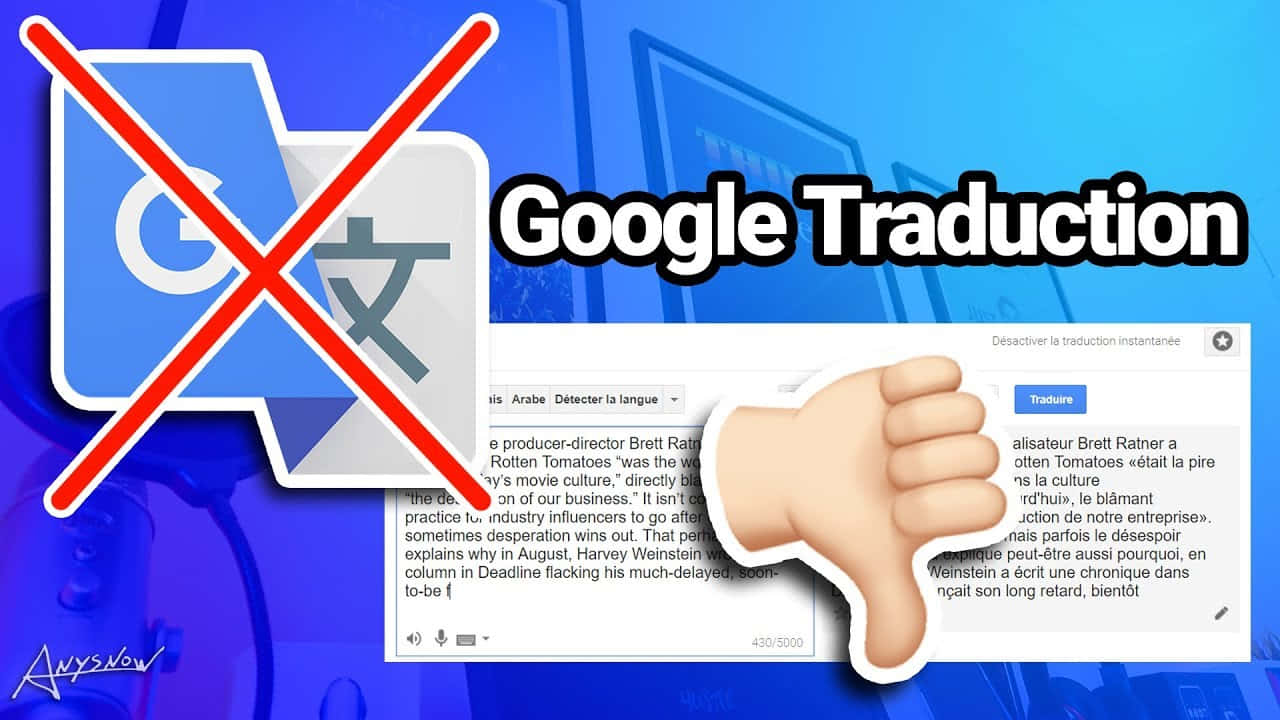 一個圖形，顯示Google翻譯被阻止，並帶有豎起大拇指朝下的手勢。 — Google 壁紙