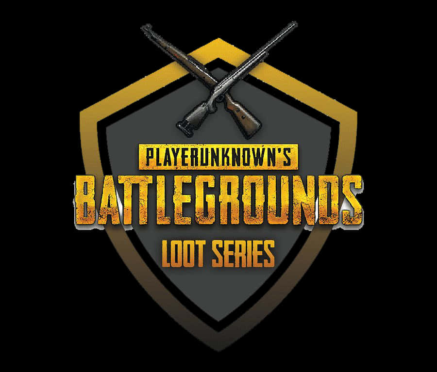 絕地求生 桌布 壁紙 — PlayerUnknown's Battlegrounds Loot Series 的大膽標誌，盾牌上交叉步槍，帶有粗糙的金色文字。