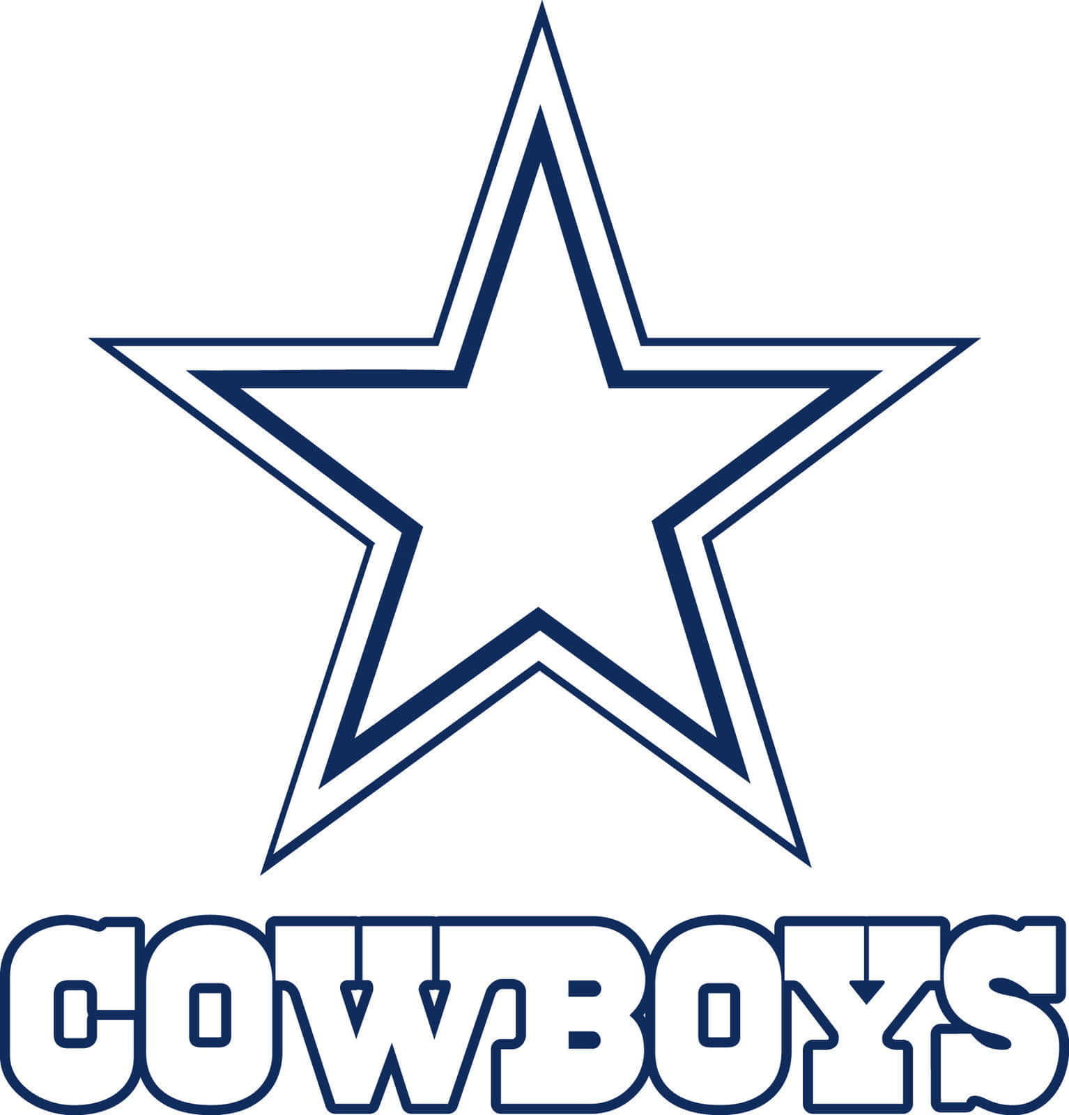  壁紙 — 一個大膽的海軍藍星星標誌，下方以粗體字寫著COWBOYS，背景為白色。