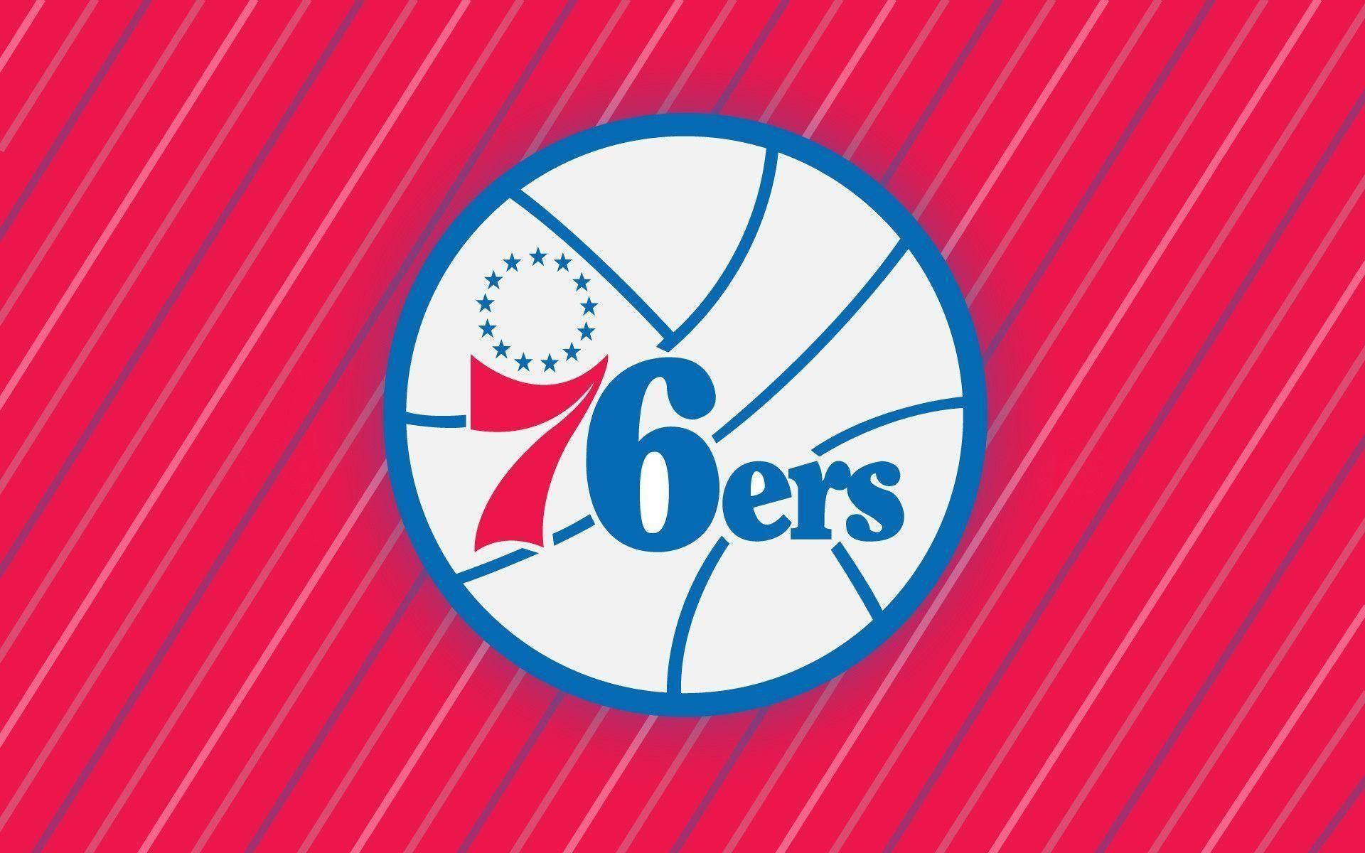 費城76人籃球隊標誌，紅色條紋背景 — NBA 壁紙