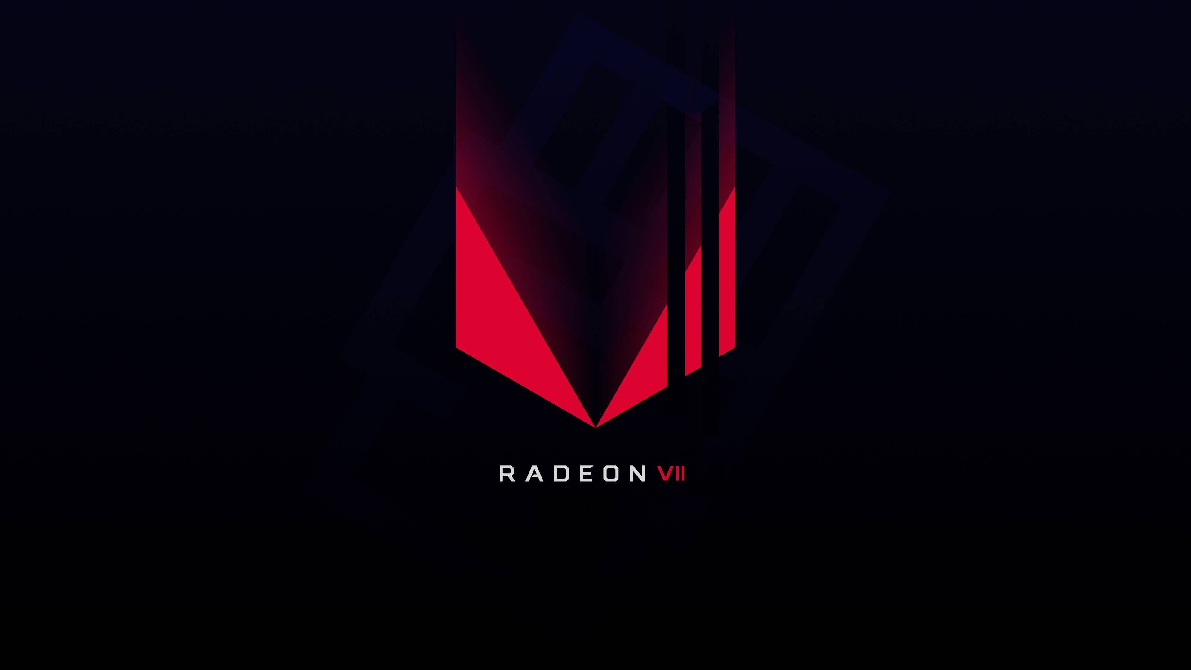 黑色背景上帶有紅色幾何設計的 Radeon VII 標誌 — Amd 壁紙