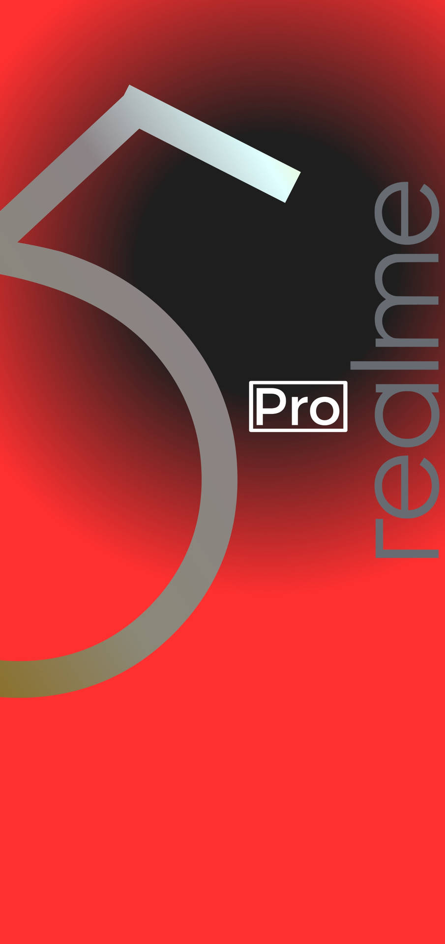 Realme Pro 手機品牌，在紅色漸變背景上有一個大型風格化的數字五。 — Realme 壁紙 壁紙