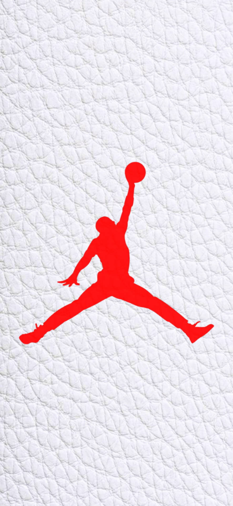 紅色Jordan標誌剪影在白色紋理皮革背景上。 — Jordan Logo 壁紙