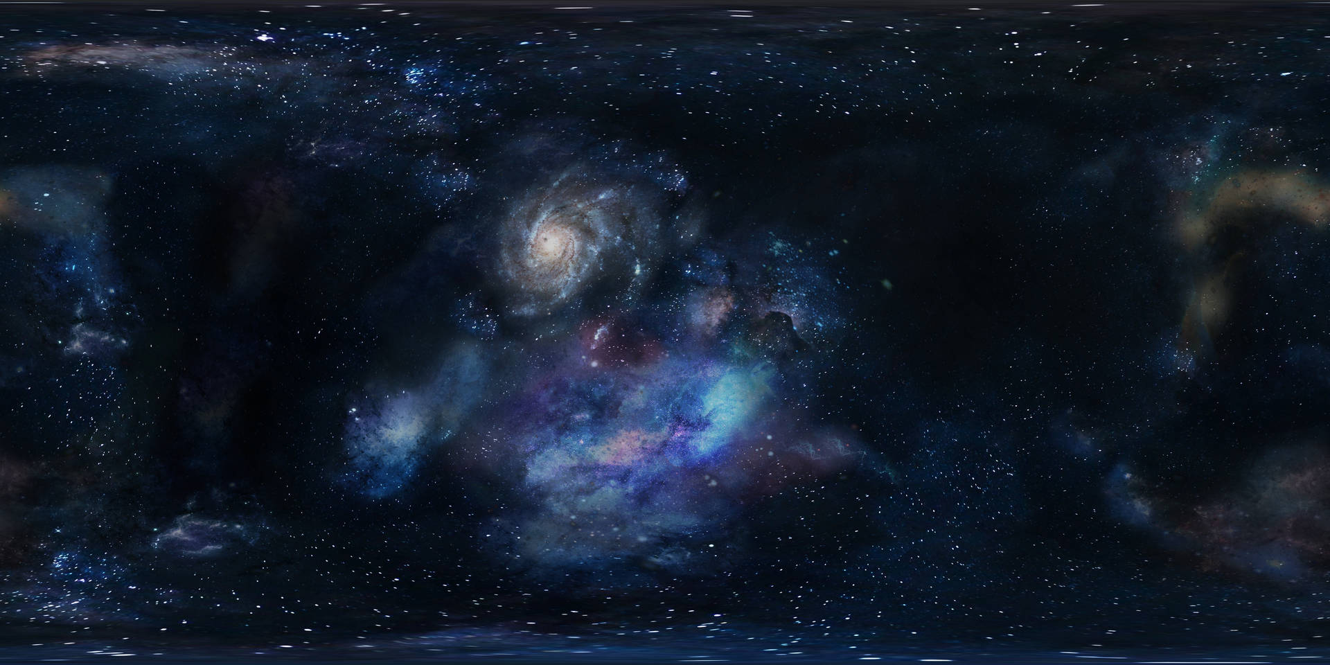 一個螺旋星系，帶有發光的藍色和紫色星雲，被無數星星環繞。 — 太空 壁紙
