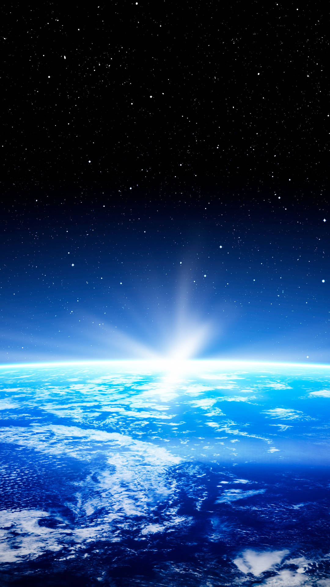 日出時從太空看到的地球，發光的藍色海洋和星空。 — 宇宙 壁紙
