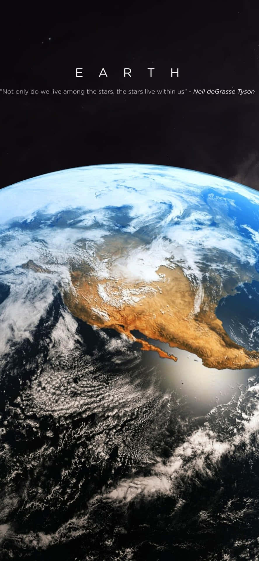 從太空看到的地球，帶有旋轉的雲層和尼爾·德格拉斯·泰森的名言。 — iPhone X 壁紙