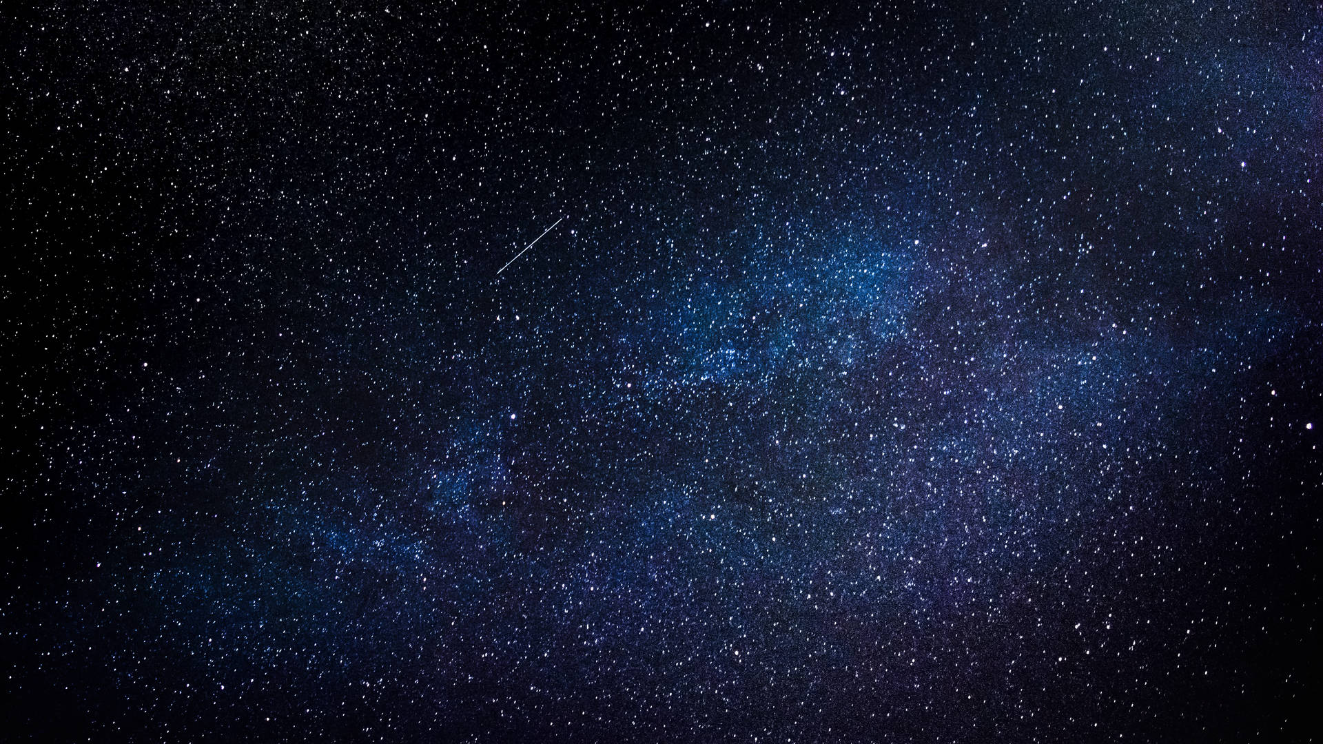 銀河系在深藍色中閃耀，繁星點點，一顆流星劃過夜空。 — Galaxy S10 壁紙