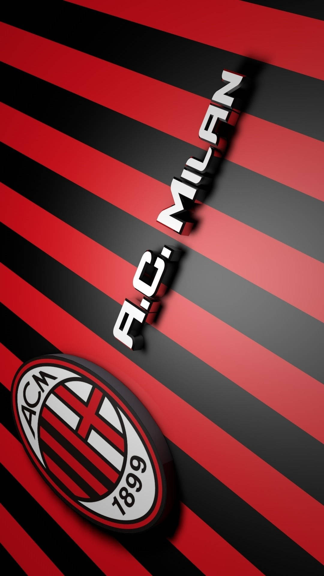 A.C. Milan 足球俱樂部標誌和名稱在紅黑條紋背景上。