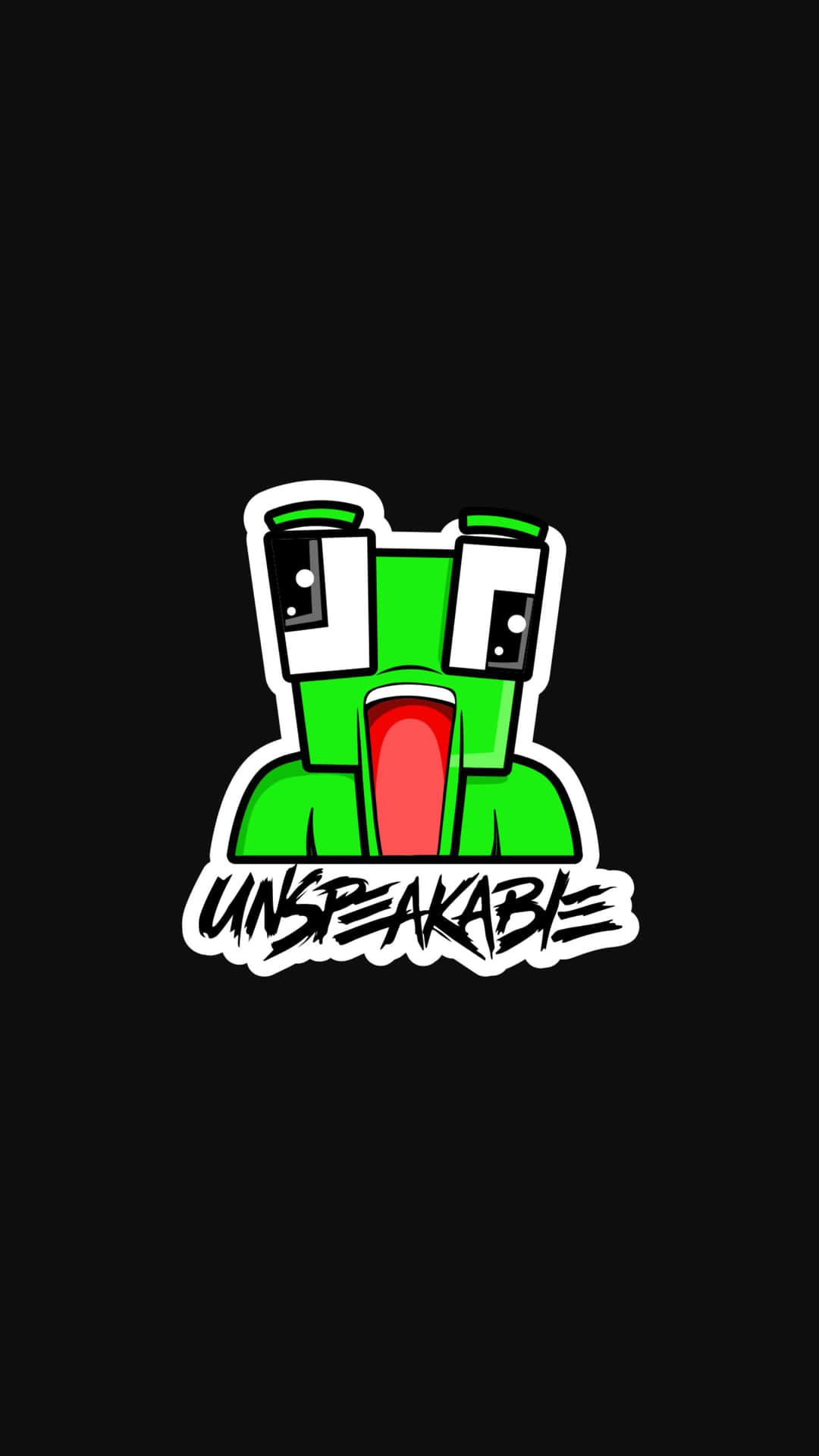  壁紙 — 一個綠色卡通角色，有大眼睛和紅色舌頭，背景為黑色，帶有「UNSPEAKABLE」文字。