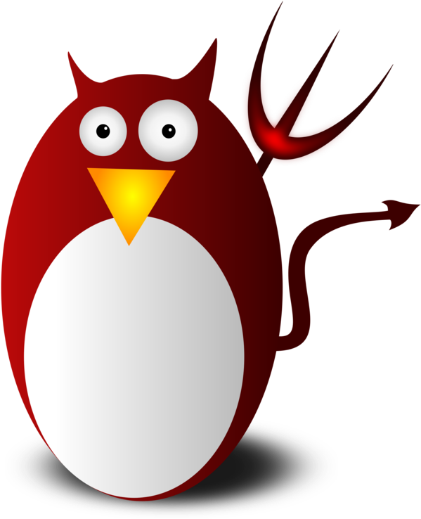 紅色卡通惡魔貓頭鷹，有角和尾巴 — Linux 壁紙