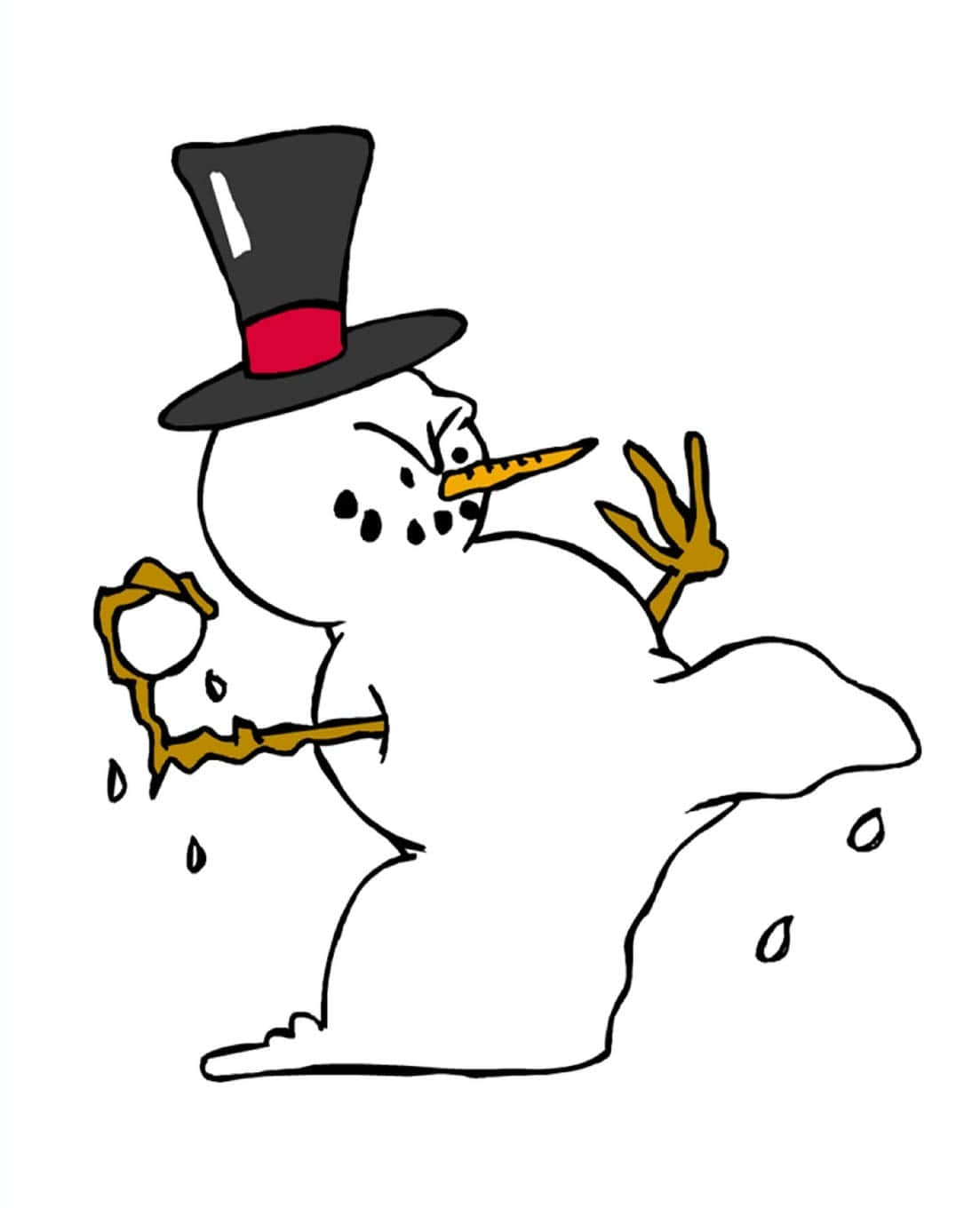  壁紙 — 一個戴著高帽的卡通雪人，拿著一個正在融化並滴落水滴的冰淇淋甜筒。