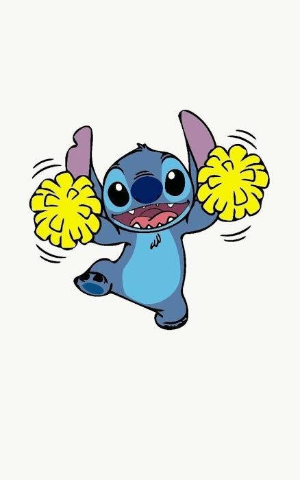 藍色外星人角色史迪奇用黃色啦啦球加油。 — Stitch 壁紙