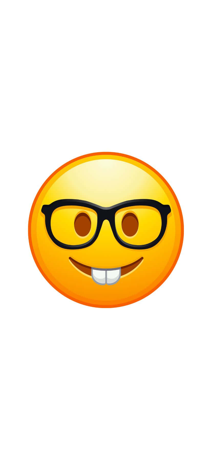  壁紙 — 一個戴著黑框眼鏡、在純白背景前露出燦爛笑容的開心黃色表情符號面孔。