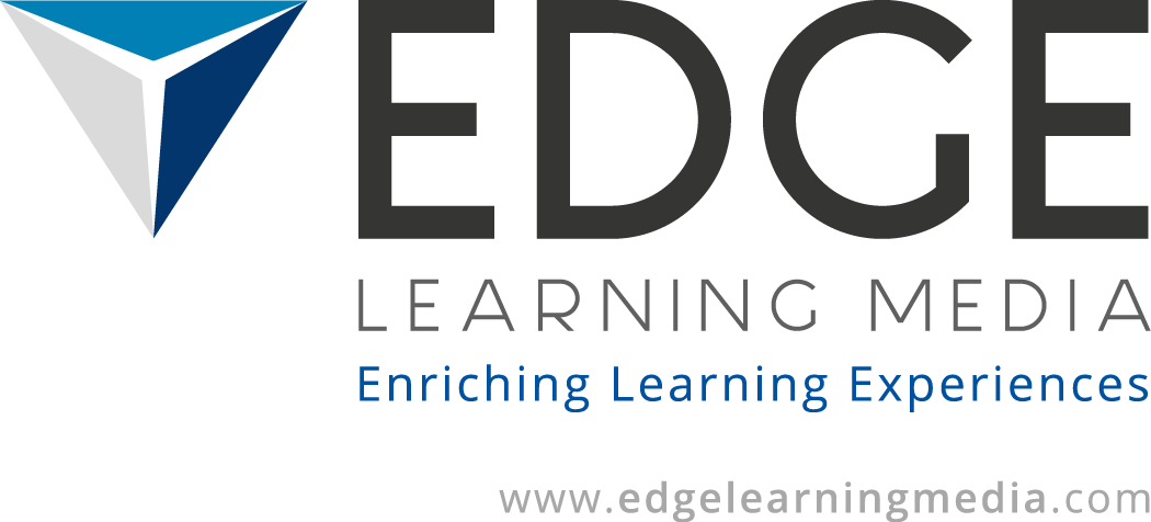 Learning 桌布 壁紙 — Edge Learning Media 的簡潔企業標誌，採用藍白幾何箭頭圖示和粗體字型。