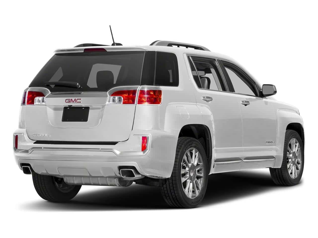 Gmc Terrain 桌布 壁紙 — 一輛潔淨的白色GMC Acadia SUV，從後方四分之三角度展示，背景為純白色。
