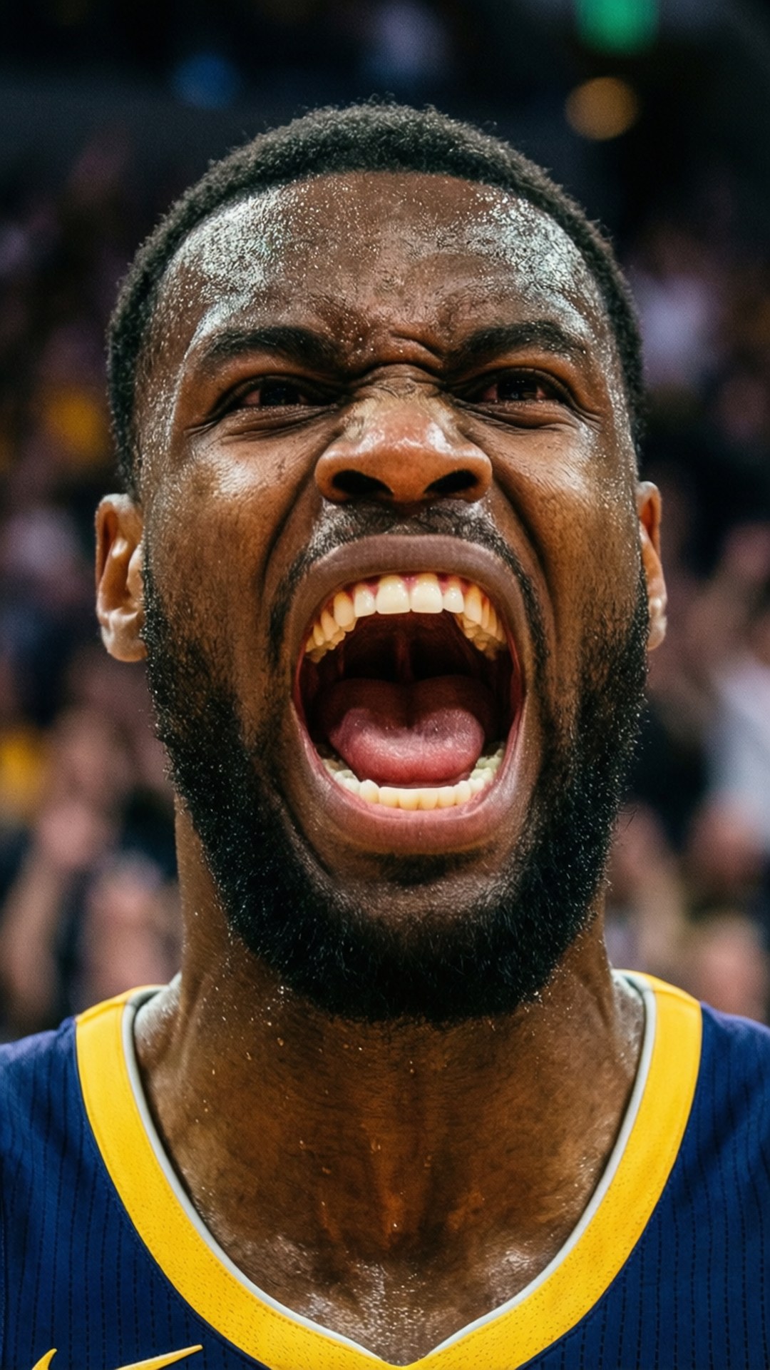 Roar of Victory 壁紙 — 一個汗流浹背的籃球運動員在比賽中激烈情緒尖叫的特寫。