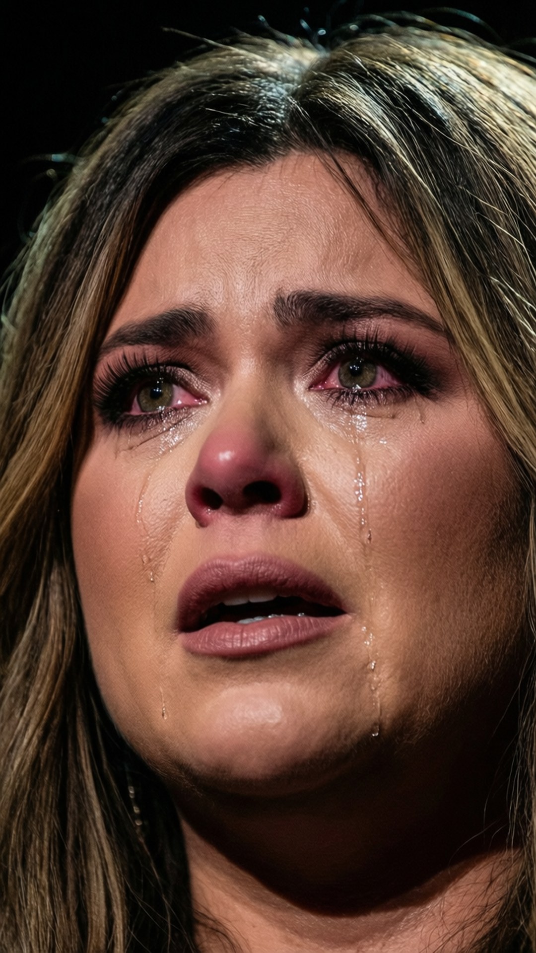 Emotional Moment 壁紙 — 一個女人的特寫，在戲劇性的燈光下淚水順著臉頰流下。