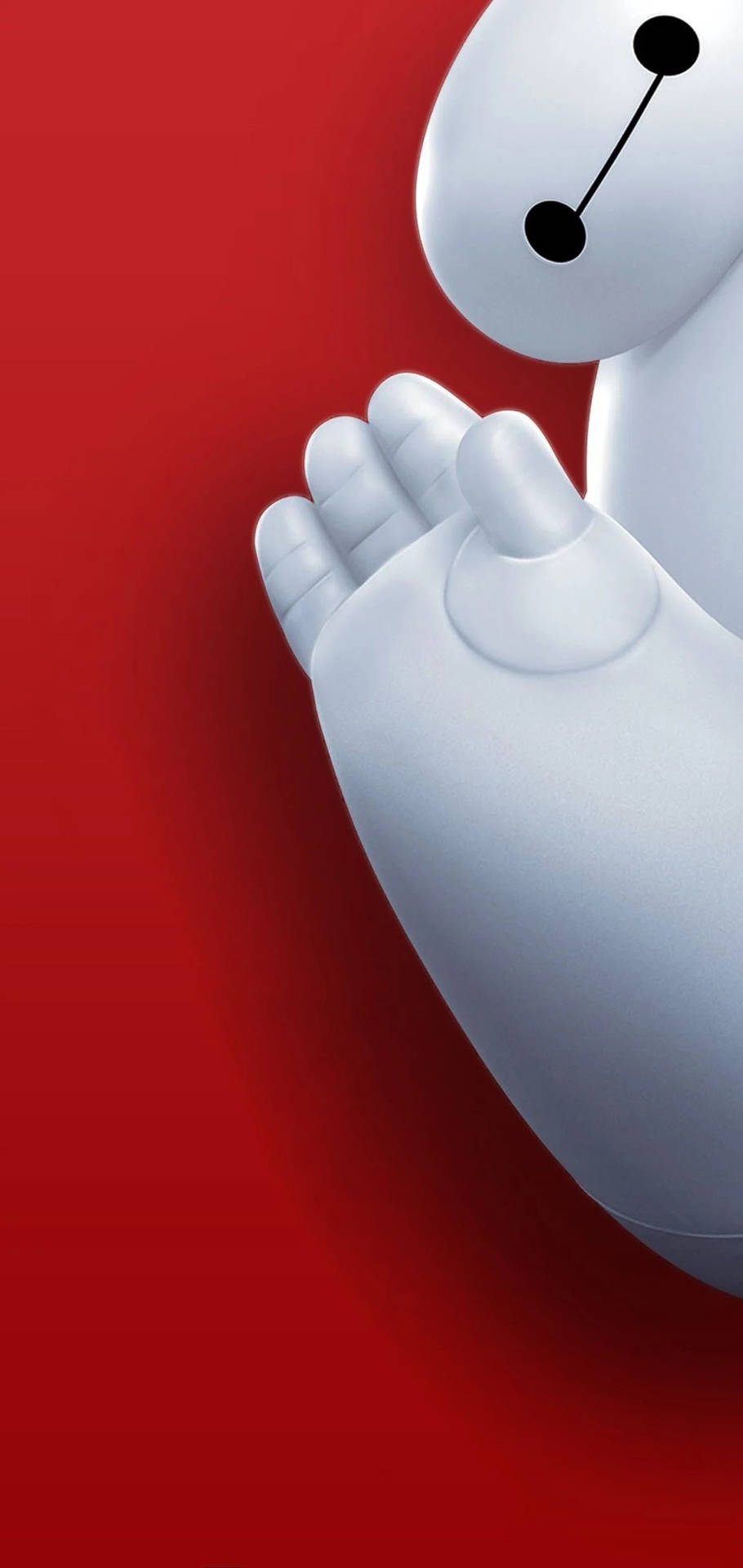 Baymax 的白色手和頭部在紅色背景上。 — 4K 壁紙