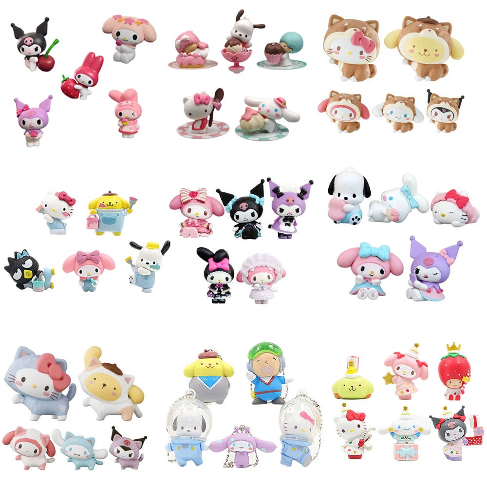 Sanrio角色公仔手持柔和色調的甜點和配件。 — Sanrio 壁紙
