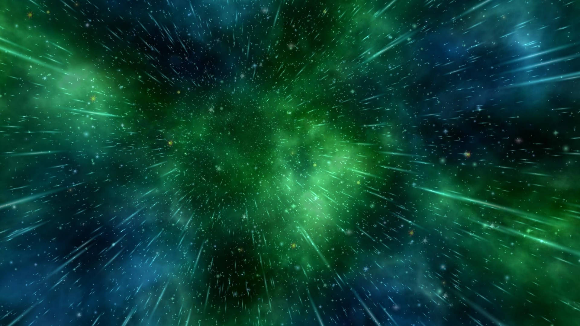 深空中帶有流星的充滿活力的綠色星雲。 — 4K 壁紙